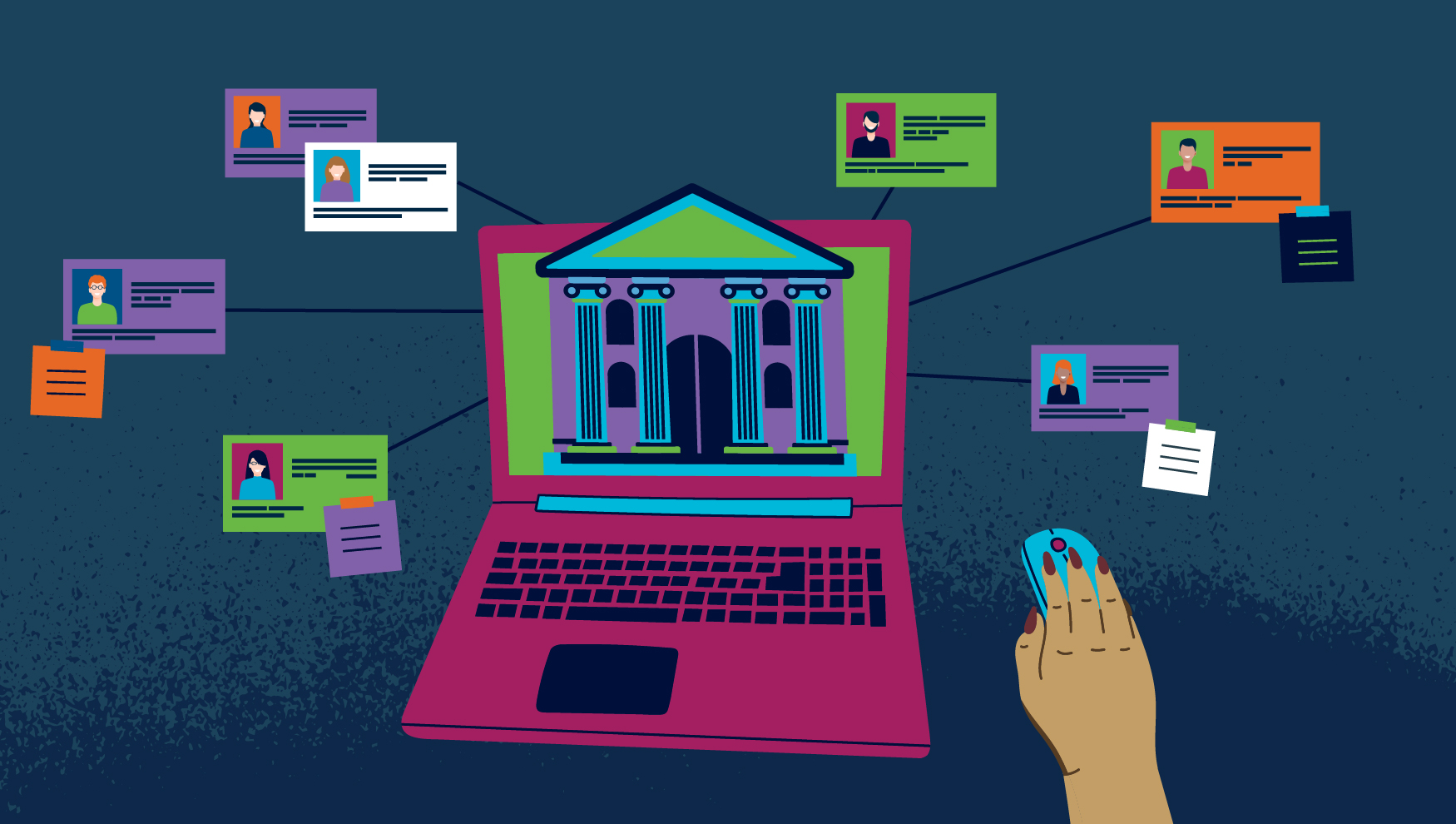 Illustration demonstrating how bad actors commit synthetic identity fraud to create new profiles and open bank accounts